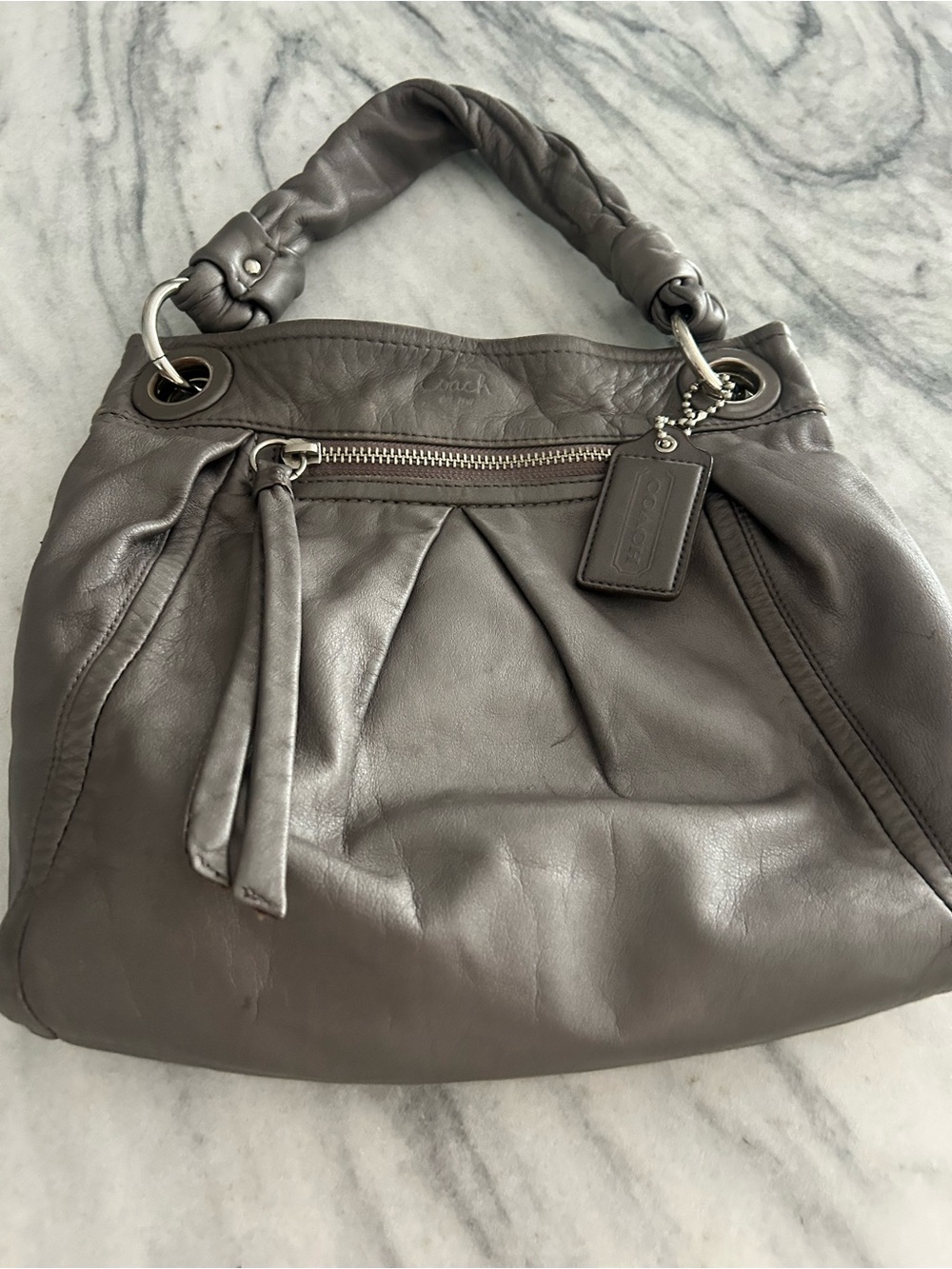 Coach Taupe Gray Leather Hobo with Braided Handle